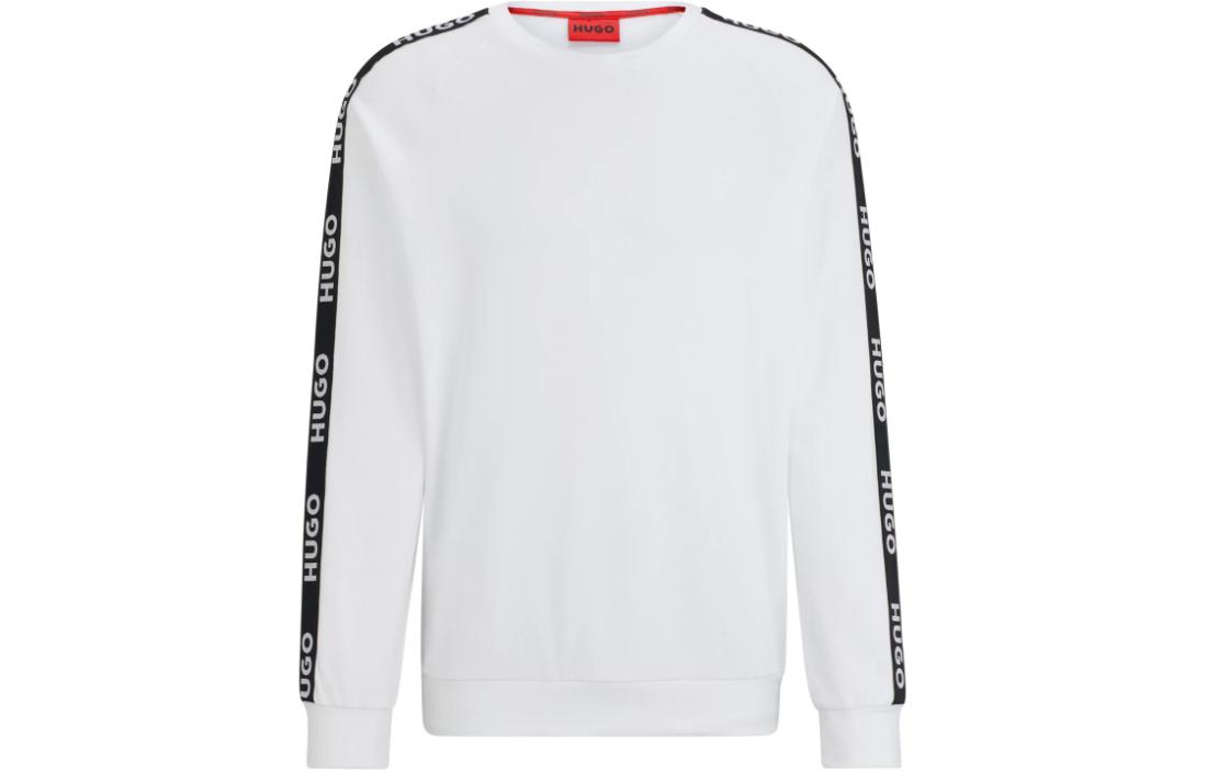 HUGO BOSS White Logo Tape Cotton-Terry Sweatshirt with Ribbed Cuffs 50504273-100