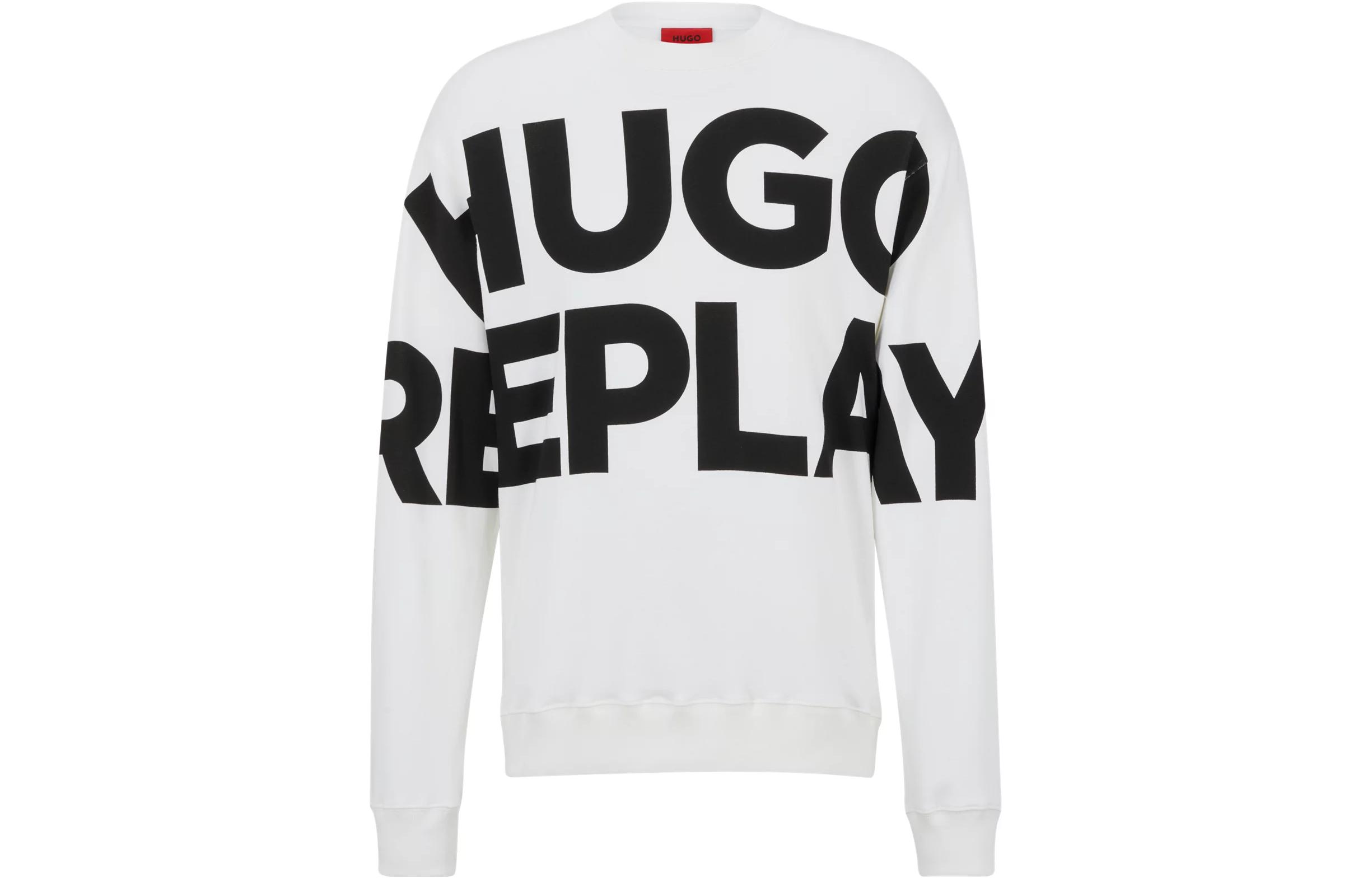 HUGO BOSS White Loose-Fit Crewneck Letter Print Long Sleeve Sweatshirt 50485660-001