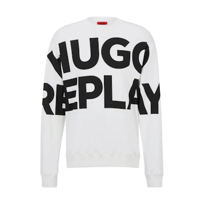 HUGO BOSS White Loose-Fit Crewneck Letter Print Long Sleeve Sweatshirt 50485660-001