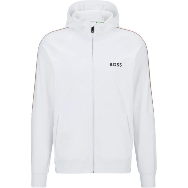 HUGO BOSS White Slim Fit Zip-Up Hoodie Jacket with Logo 50504552-100