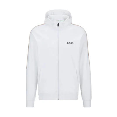 HUGO BOSS White Slim Fit Zip-Up Hoodie Jacket with Logo 50504552-100