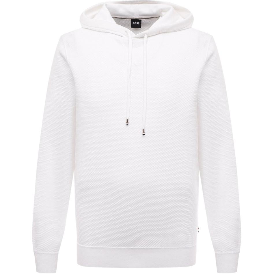 HUGO BOSS White Solid Color Loose Fit Hoodie Long Sleeve Pullover 50487117-100