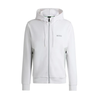 HUGO BOSS White Solid Color Zip-Up Slim-Fit Hoodie Sweatshirt 50510319-100