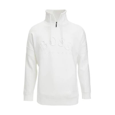 HUGO BOSS White Solid Logo Embossed Half-Zip Sweatshirt 50410352-100