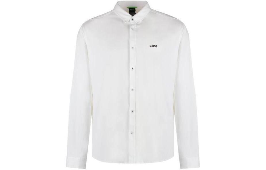 HUGO BOSS White Solid Single-Breasted Long-Sleeve Loose-Fit Shirt Men 50509742-100