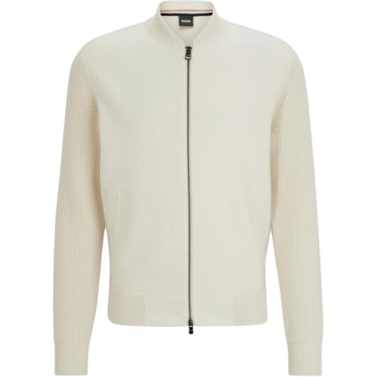 HUGO BOSS White Solid Stand Collar Zip-Up Long Sleeve Jacket 50500663-131