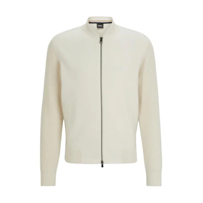 HUGO BOSS White Solid Stand Collar Zip-Up Long Sleeve Jacket 50500663-131