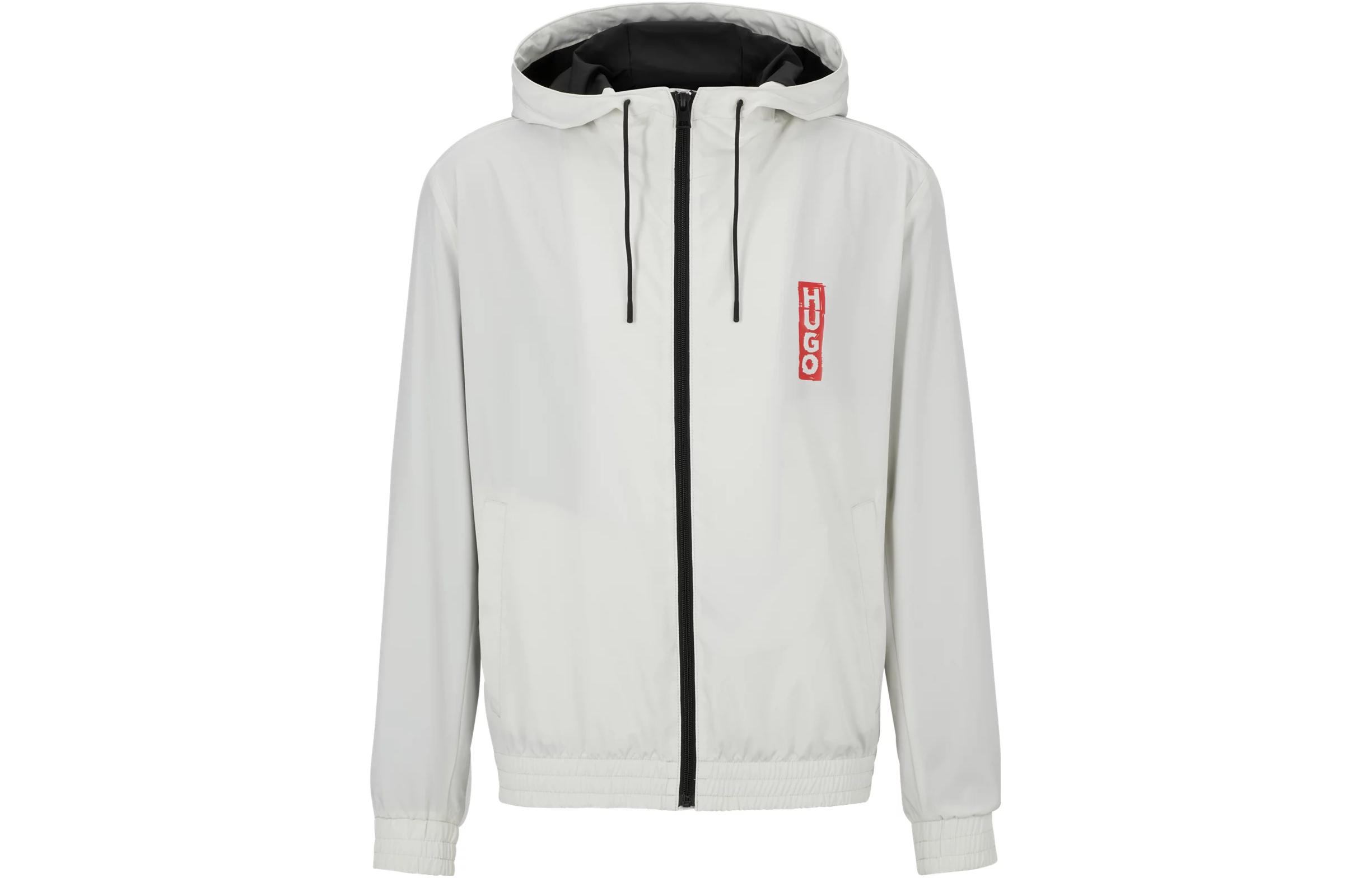 HUGO BOSS White Water-Repellent Hooded Jacket with Vertical Logo 50493643-333