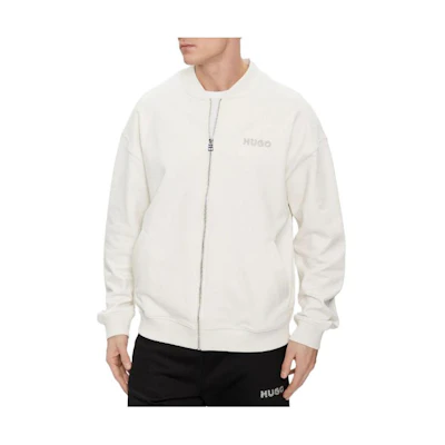 HUGO BOSS White Zip-Up Crewneck Jacket with Logo Design 50509978-121