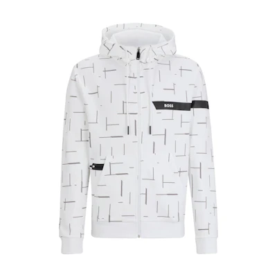 HUGO BOSS White Zip-Up Hoodie with Logo Stripe Design 50498285-100