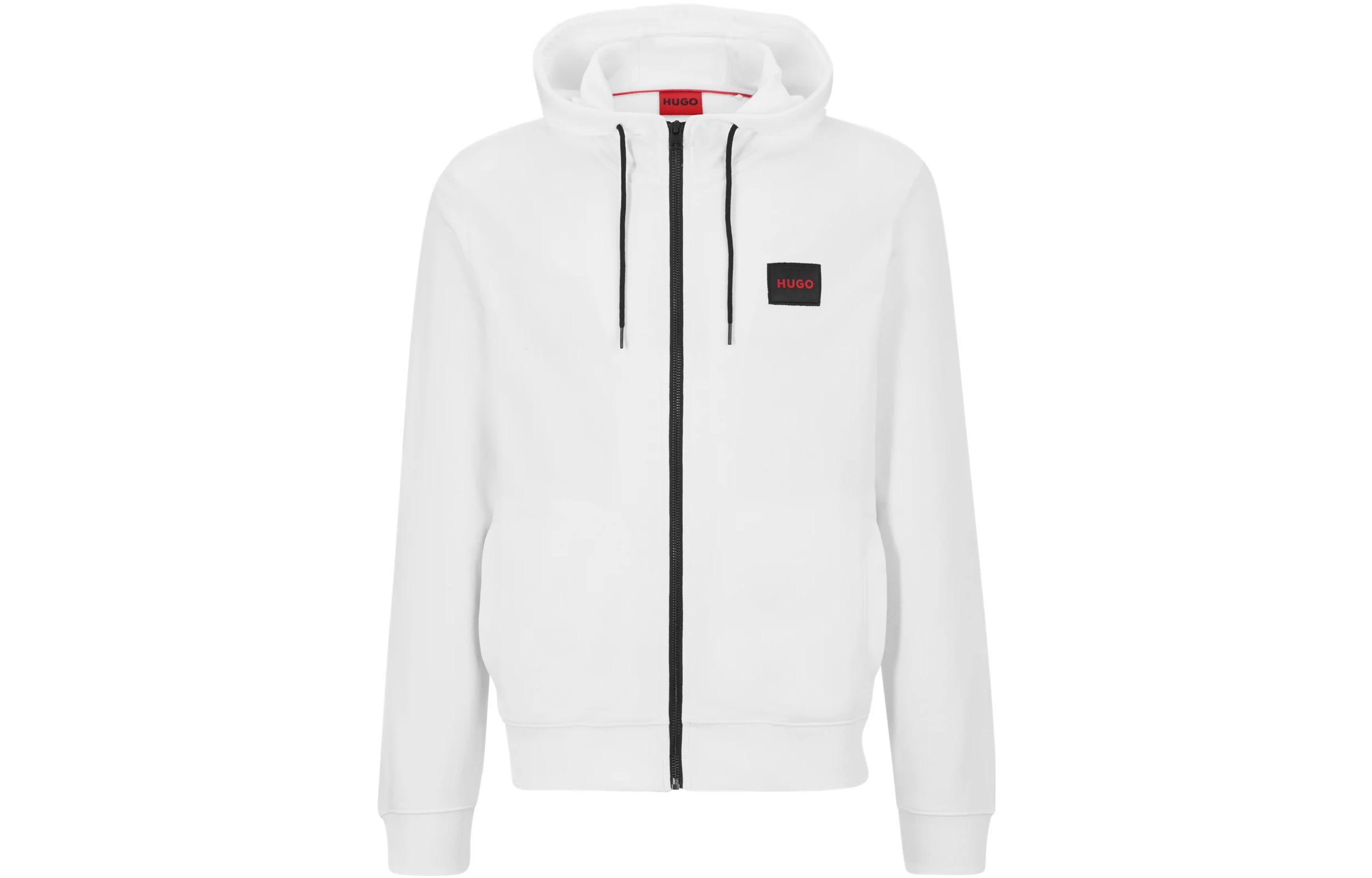 HUGO BOSS White Zip-Up Hoodie with Long Sleeves 50447972-127