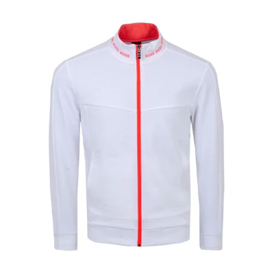 HUGO BOSS White Zip-Up Logo Jacket with Embroidered Details 50452631-100