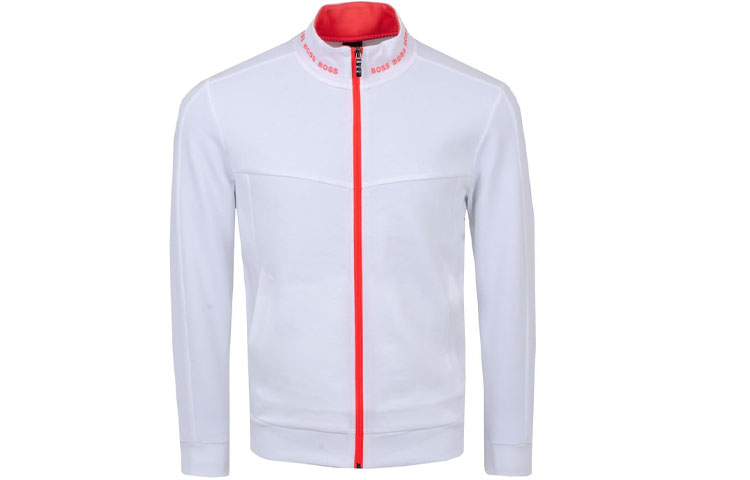 Order HUGO BOSS Jaket Zip Putih dengan Logo dan Perincian Sulaman 50452631-100