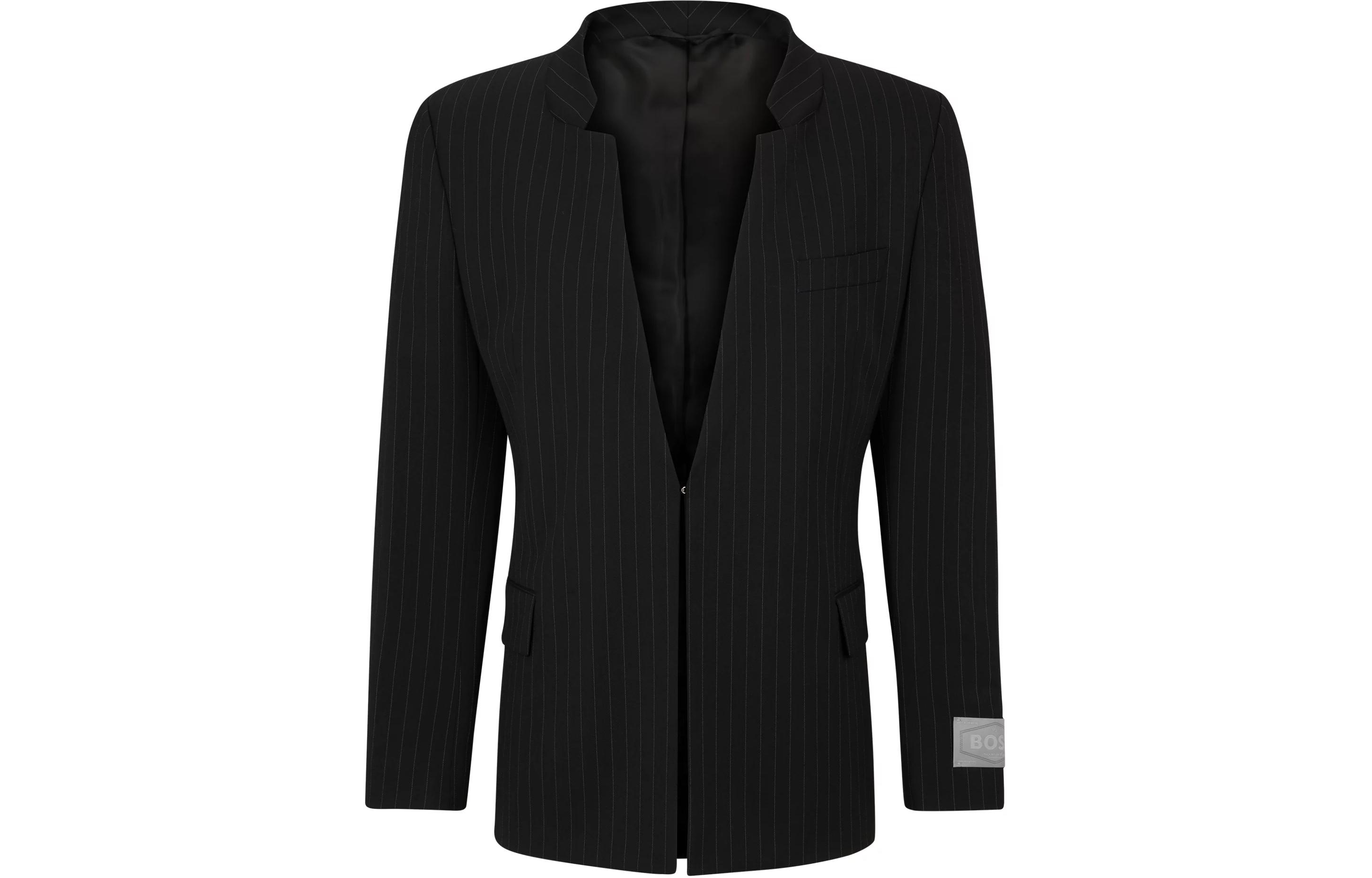 HUGO BOSS Wool-Blend Pinstriped V-Neck Blazer Jacket - Black 50522136-001