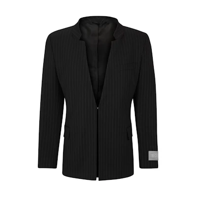 HUGO BOSS Wool-Blend Pinstriped V-Neck Blazer Jacket - Black 50522136-001