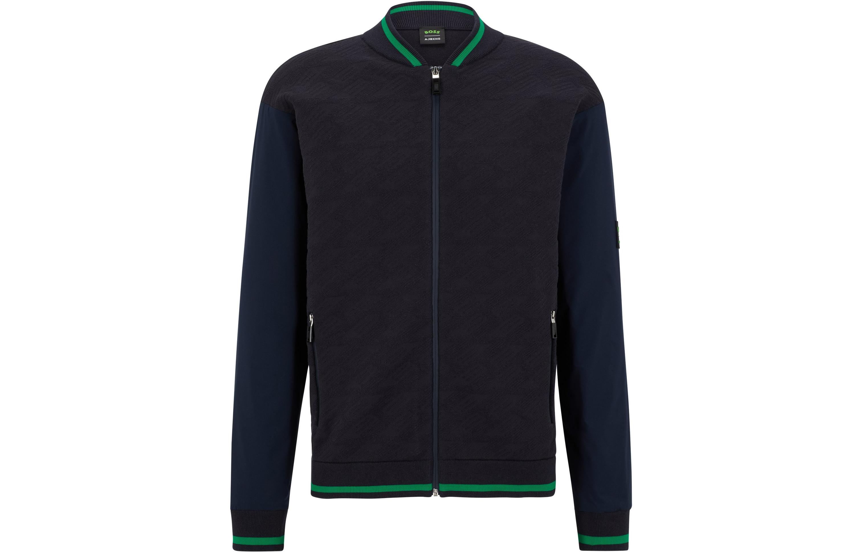 HUGO BOSS AJBXNG Navy Zip-Up Jacket with Striped Trim SS23 Collaboration 50492610-402