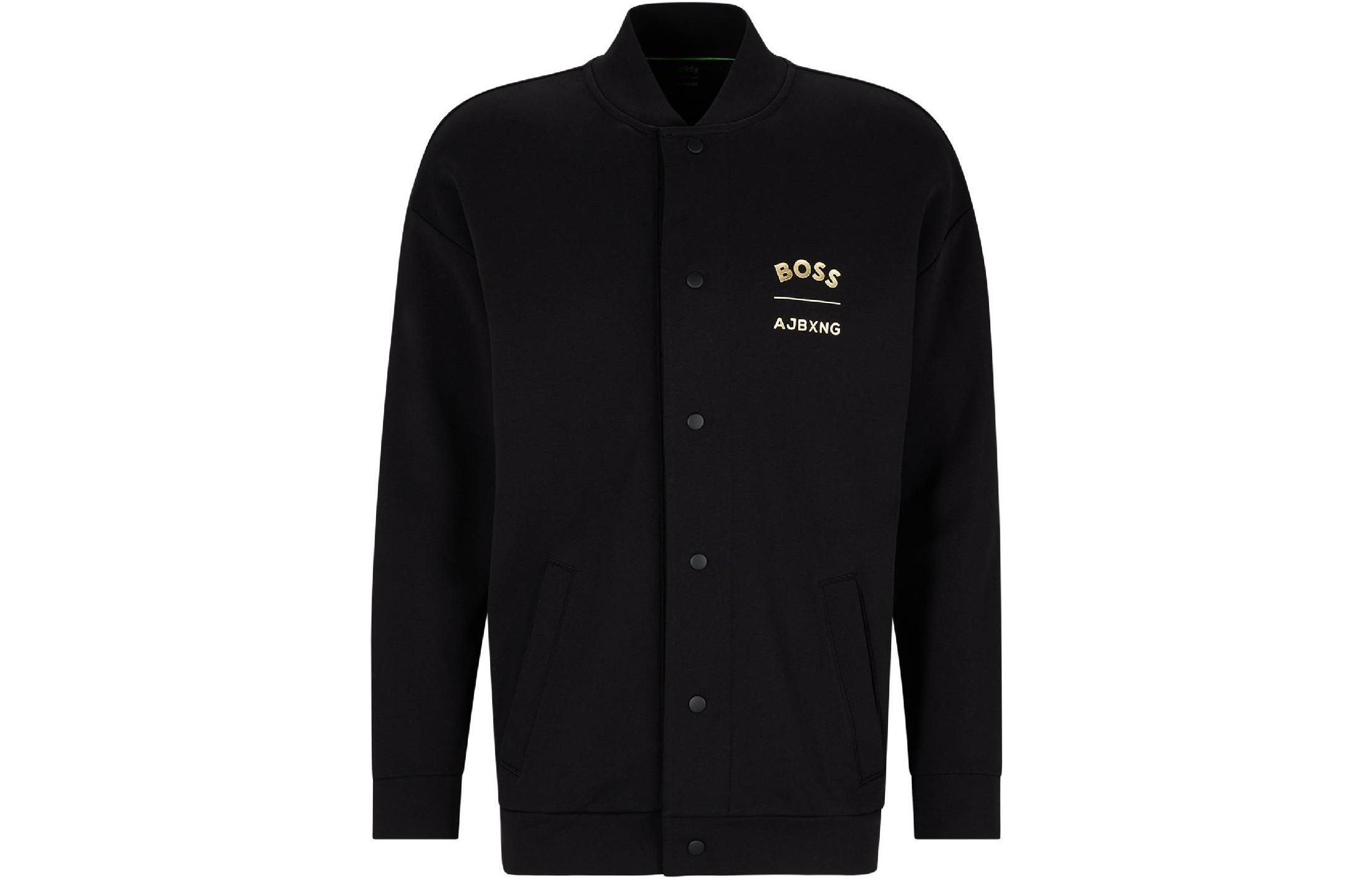 HUGO BOSS AJBXNG SS23 Logo Print Baseball Jacket Men’s Black 50476427-001