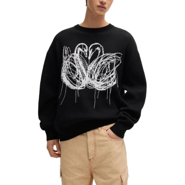Lookbook HUGO BOSS x Les Benjamins 動物提花寬鬆針織毛衣 男士 黑色 50525345-001