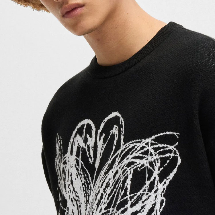 Sizing HUGO BOSS x Les Benjamins 動物提花寬鬆針織毛衣 男士 黑色 50525345-001