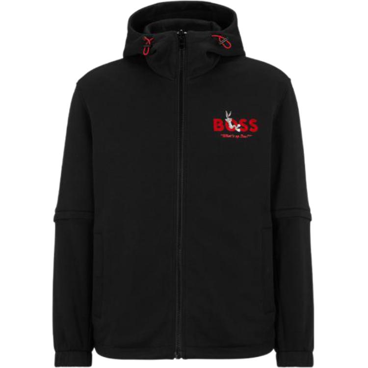 HUGO BOSS Looney Tunes SS23 Black Double-Sided Logo Print Jacket for Men 50485728-001