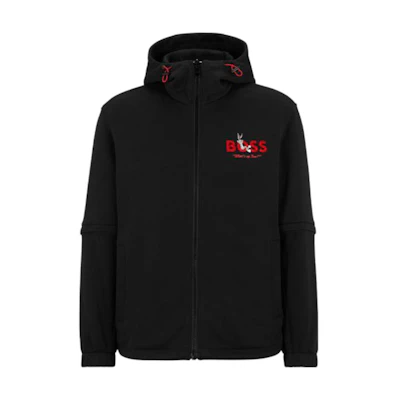 HUGO BOSS Looney Tunes SS23 Black Double-Sided Logo Print Jacket for Men 50485728-001