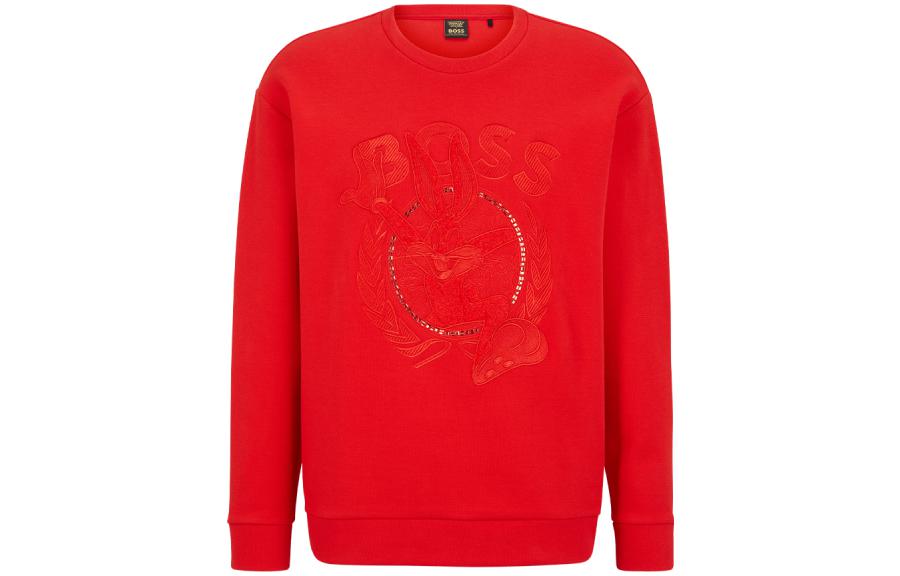 HUGO BOSS Looney Tunes SS23 Bugs Bunny Red Embroidered Logo Crewneck Sweater Men 50483822-624