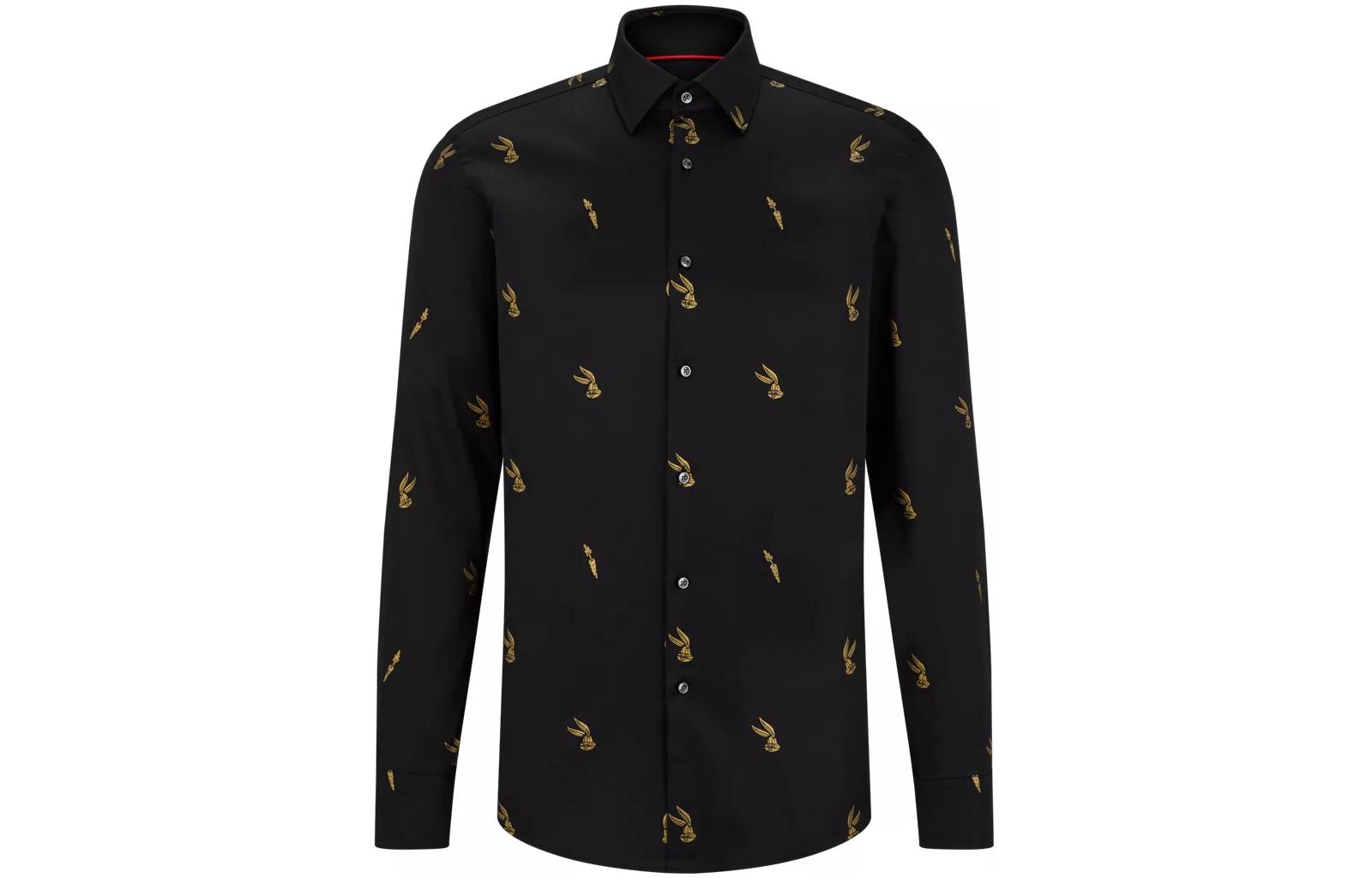 Hugo Boss x Looney Tunes SS23 Gold Print Collared Long Sleeve Shirt Men 50486036-001