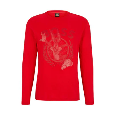HUGO BOSS Looney Tunes SS23 Red Cartoon Logo Crewneck Sweatshirt Mens 50483767-624