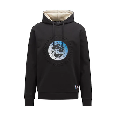 HUGO BOSS NBA 76ers Logo Black Hoodie Male SS22 Casual Pullover Sweatshirt 50469438-012