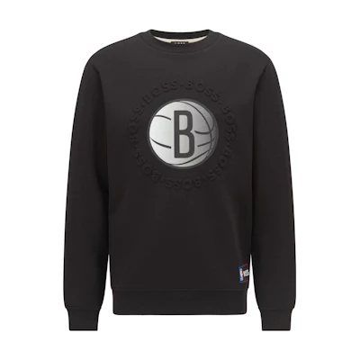 HUGO BOSS NBA SS22 Black Crewneck Logo Print Long-Sleeve Sweatshirt Casual 50469443-005
