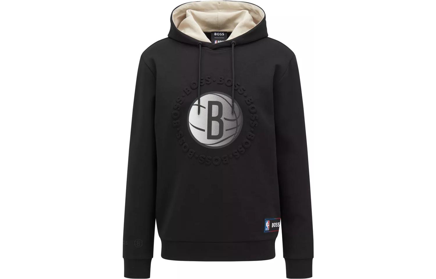 HUGO BOSS NBA SS22 Black Hoodie with Letter Print and Relaxed Fit 50469438-005