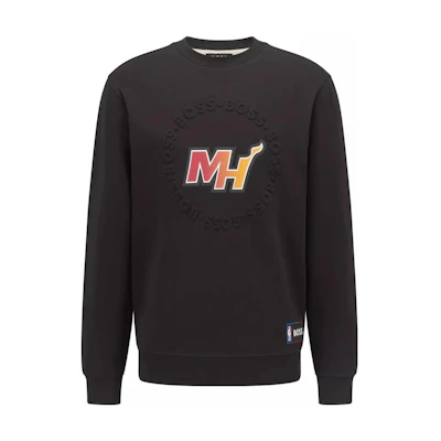 HUGO BOSS NBA SS22 Black Logo Print Crewneck Long Sleeve Sweatshirt Men 50469443-006-350