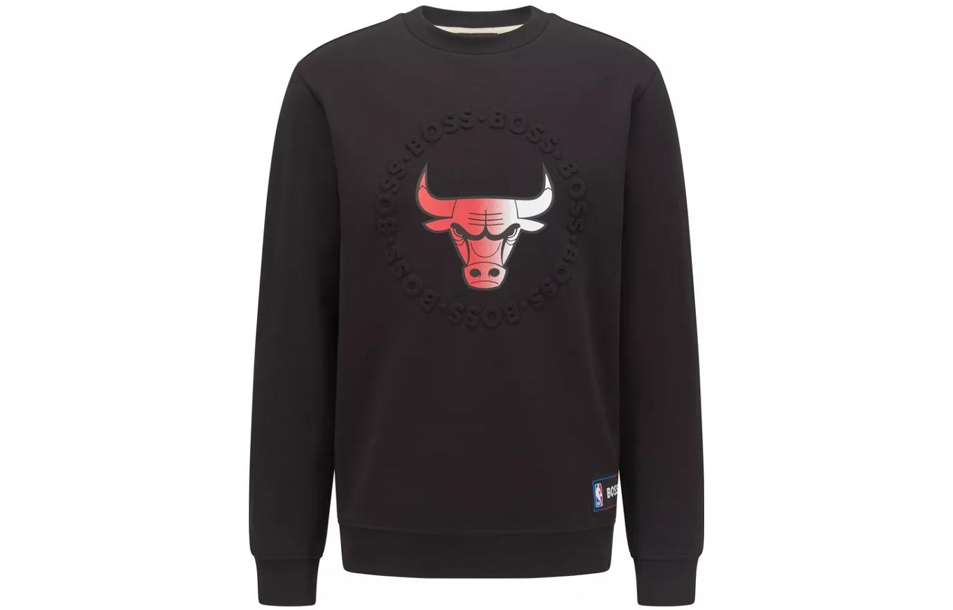 HUGO BOSS NBA SS22 Chicago Bulls Logo Black Crewneck Sweatshirt for Men 50469443-003