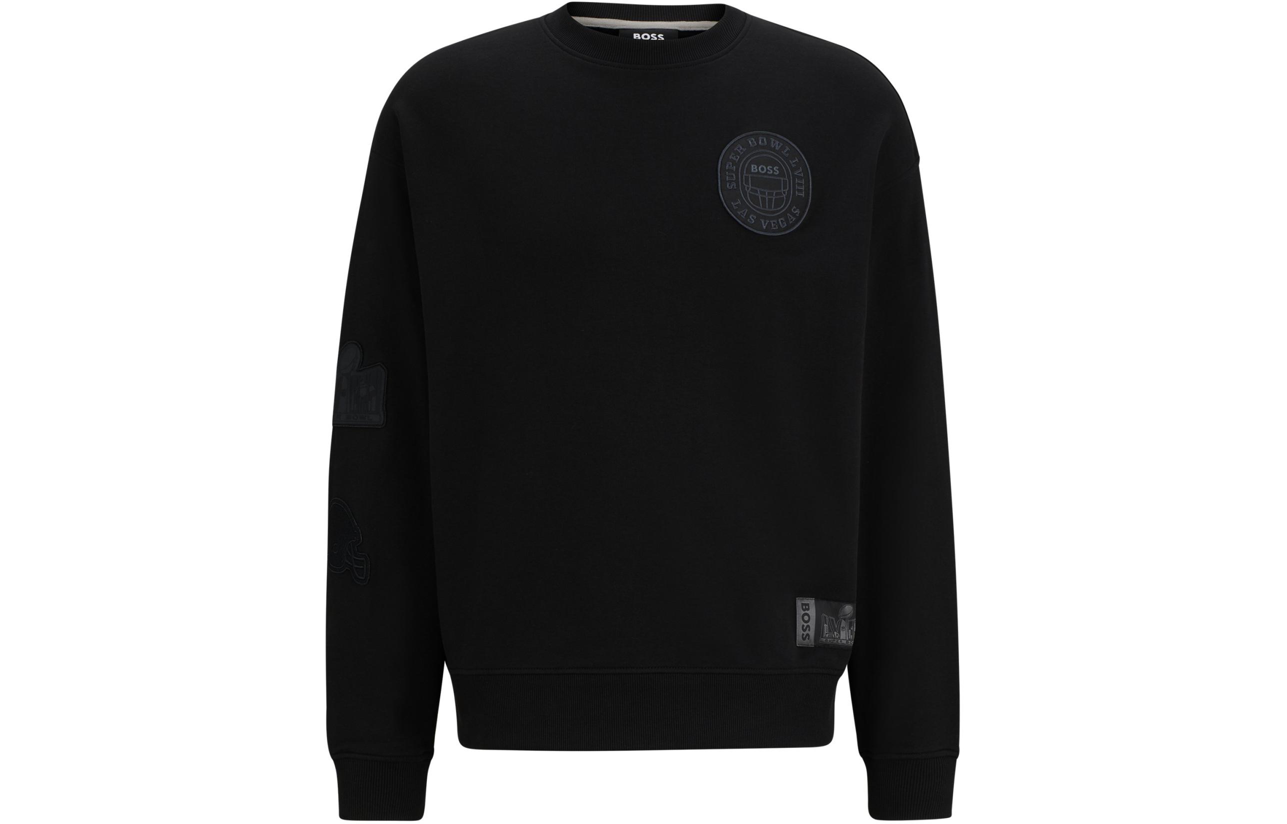 HUGO BOSS NFL Black Cotton-Terry Crewneck Sweatshirt with Patches () 50512154-001