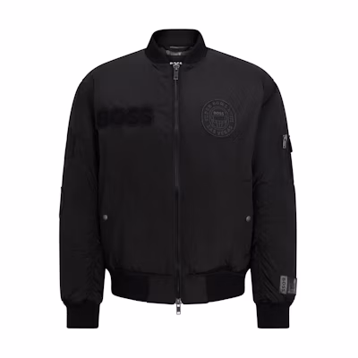 HUGO BOSS NFL Padded Bomber Jacket Black with Logo Embroidery & Patches 50512107-001