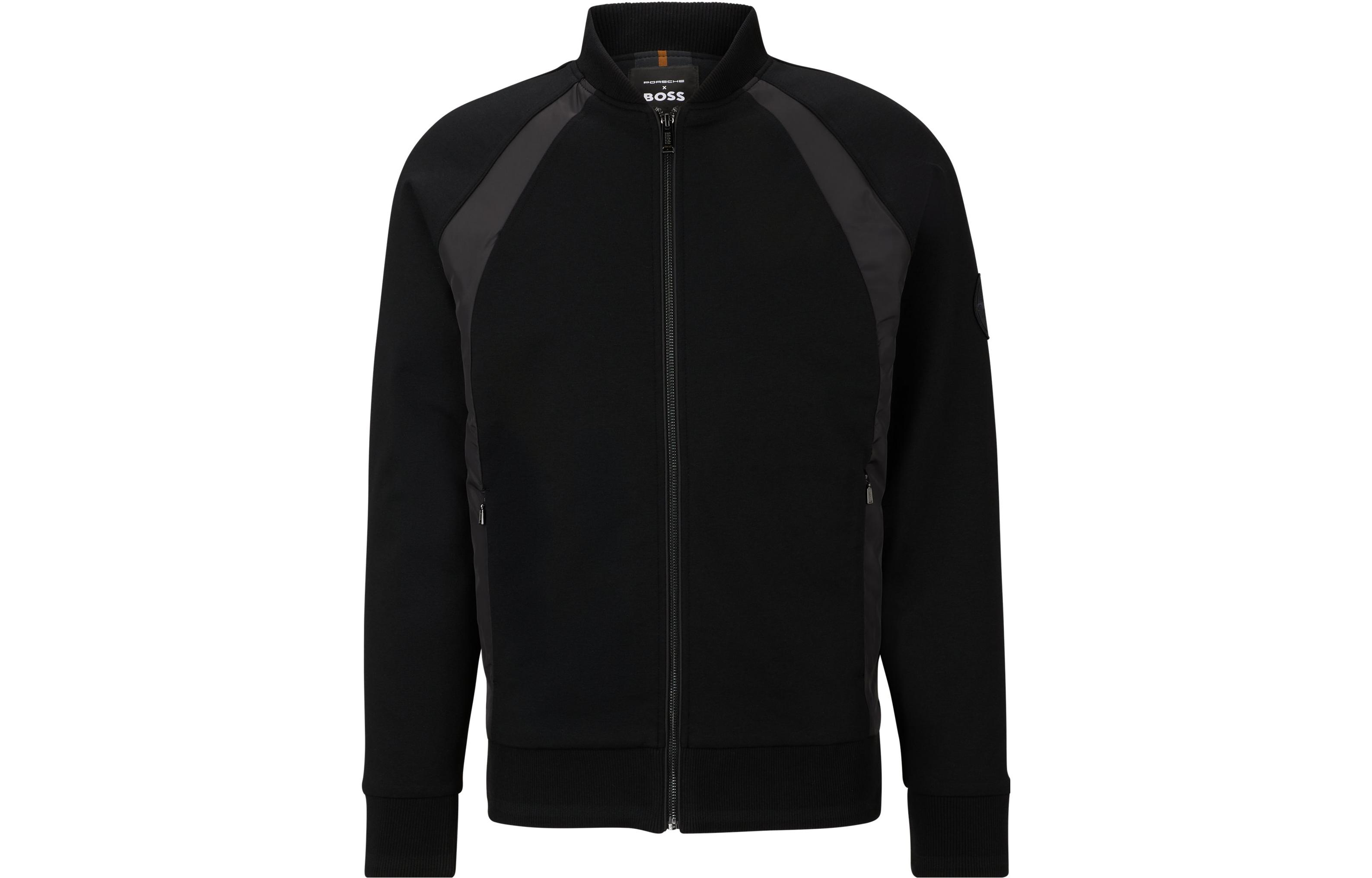 HUGO BOSS Porsche Black Cotton-Blend Logo Patch Zip-Up Sweatshirt Jacket Mens 50503751-001