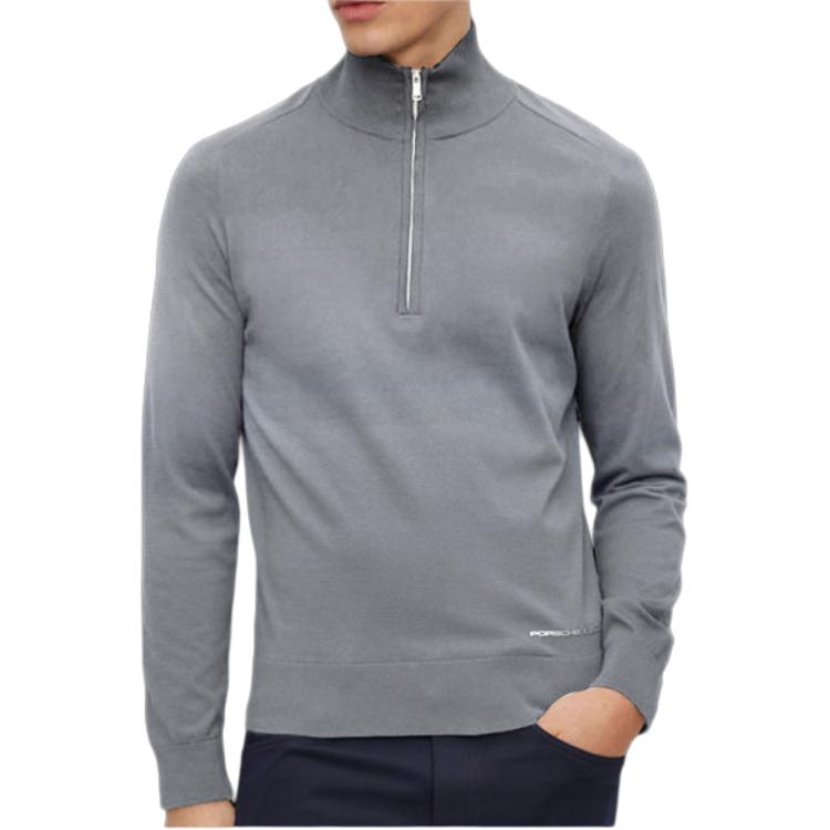 HUGO BOSS Porsche Collaboration Logo Print Grey Half-Zip High-Neck Pullover 50489070-041