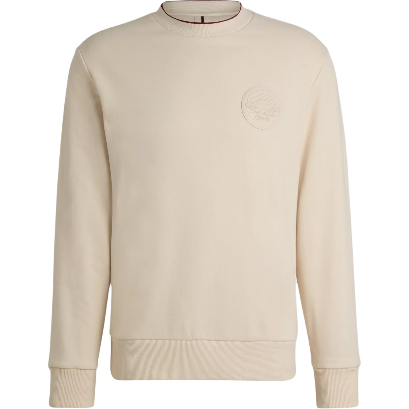 HUGO BOSS x Porsche FW24 Beige Crewneck Sweatshirt Men’s Logo Pullover. 50518625-131