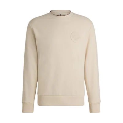 HUGO BOSS Porsche FW24 Beige Crewneck Sweatshirt Men’s Logo Pullover. 50518625-131