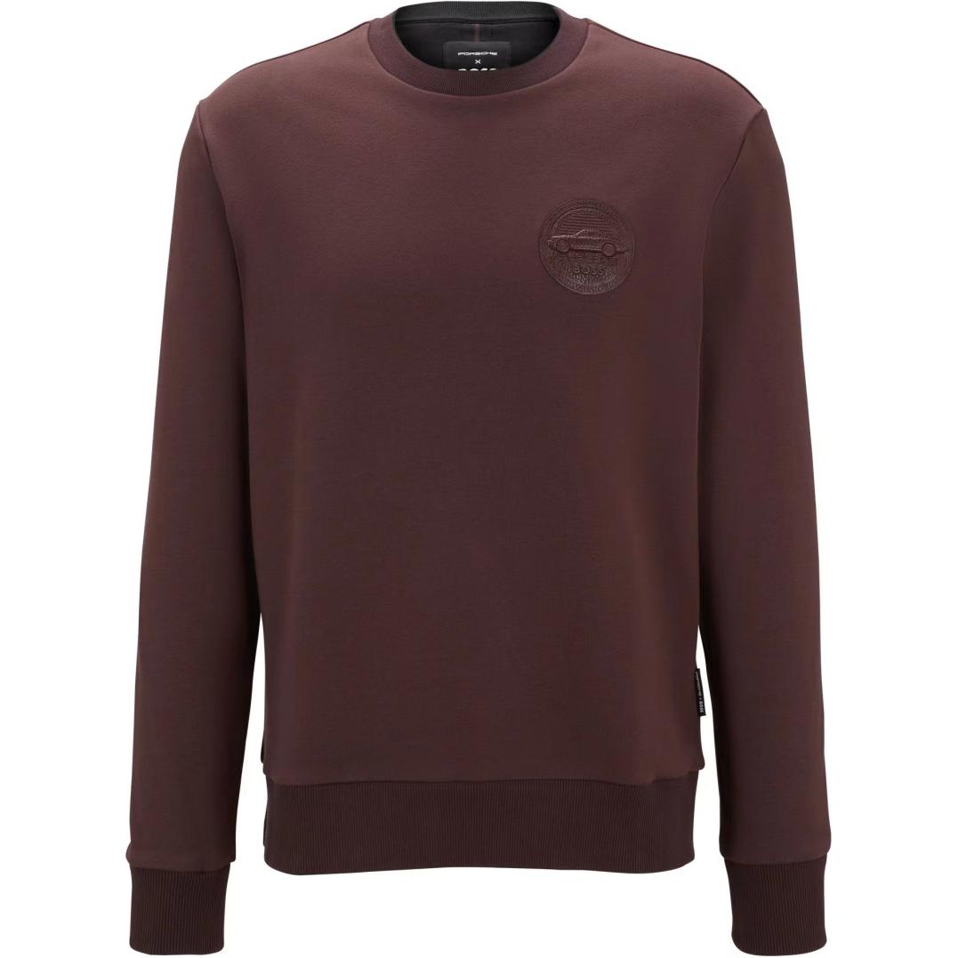 HUGO BOSS Porsche FW24 Logo Crewneck Long Sleeve Sweatshirt Men Red Brown 50518625-642