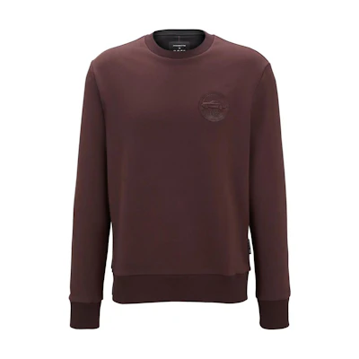 HUGO BOSS Porsche FW24 Logo Crewneck Long Sleeve Sweatshirt Men Red Brown 50518625-642