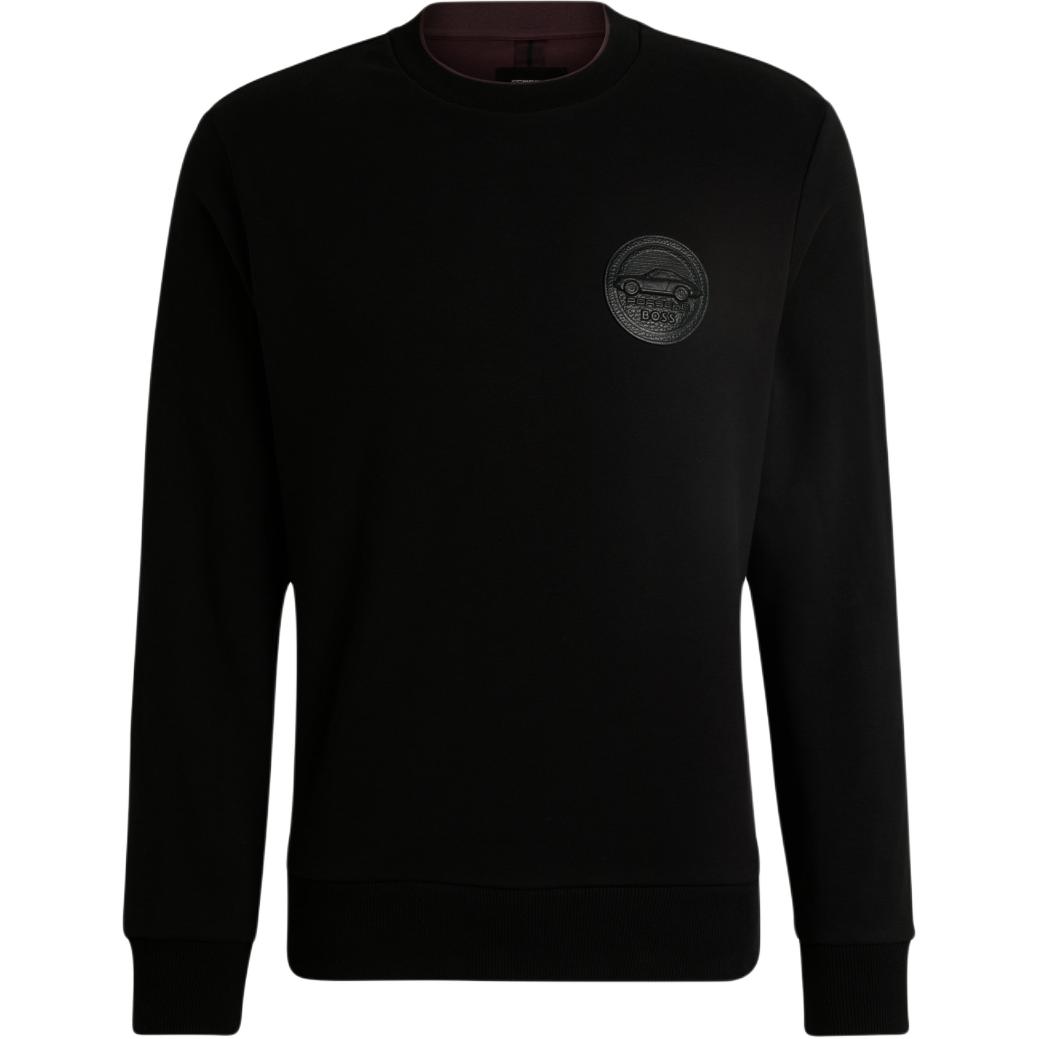 HUGO BOSS x Porsche Logo Crewneck Relaxed Fit Black Sweatshirt for Men. 50518625-001