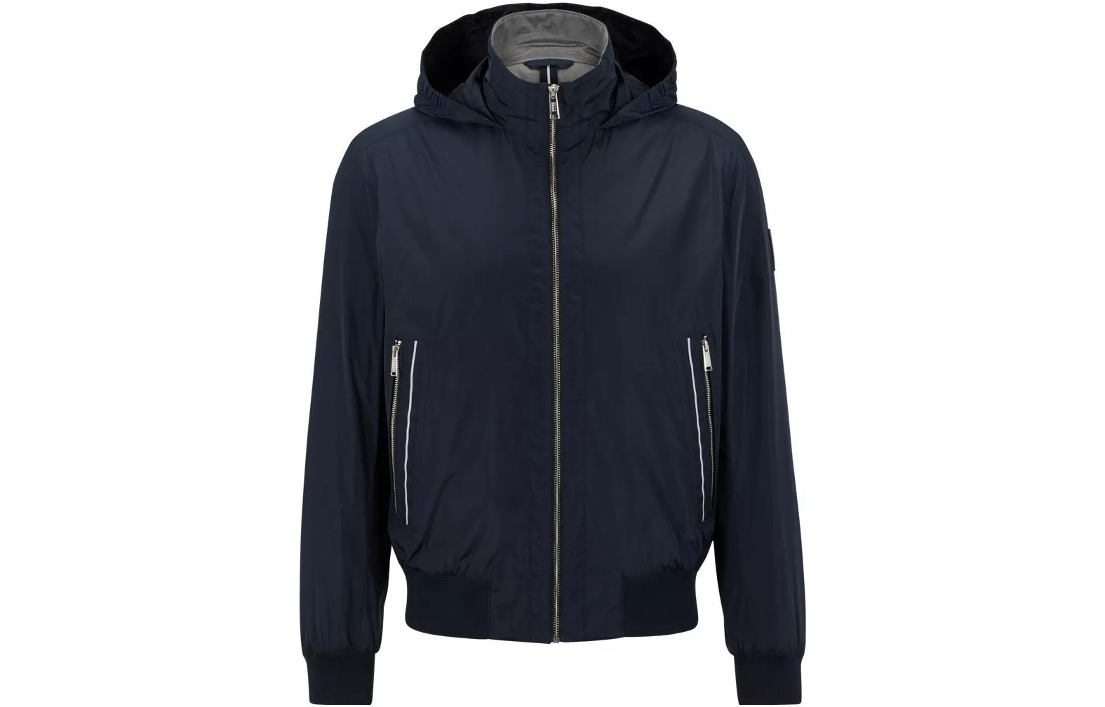 HUGO BOSS PORSCHE SS23 Navy Logo Patch Stand Collar Jacket 50490420-404