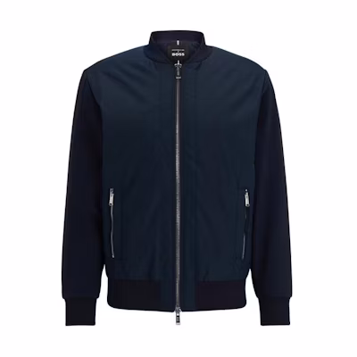 HUGO BOSS Porsche SS24 Navy Zip-Up Bomber Jacket for Men 50508661-404