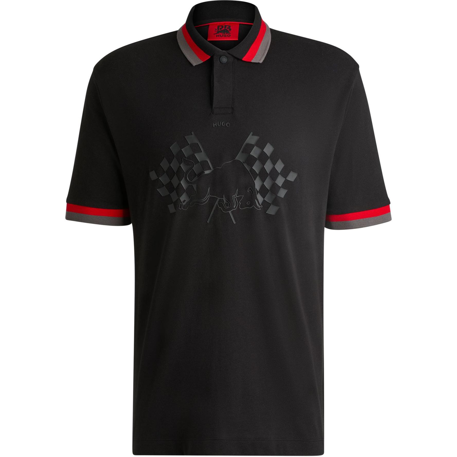 HUGO BOSS x RB F1 Collab Relaxed Fit Black Polo Shirt with Bull Logo for Men 50533537-001
