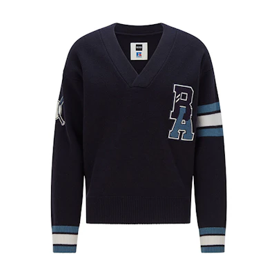 HUGO BOSS Russell Athletic Logo Wool Pullover Sweater Navy Blue. 50462870-410