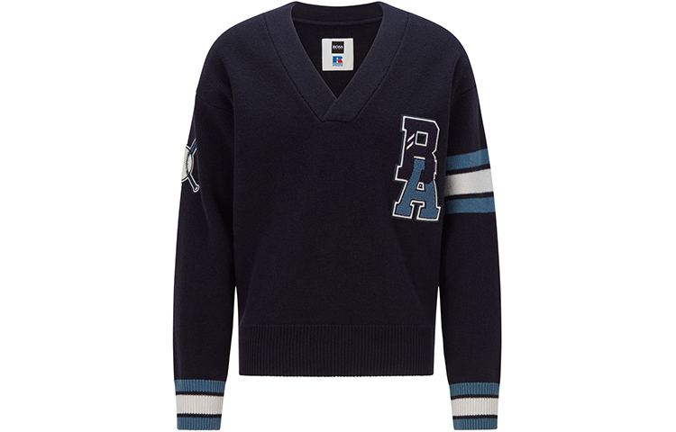 Order HUGO BOSS x Russell Athletic  Logo Wool Pullover Sweater Navy Blue. 50462870-410