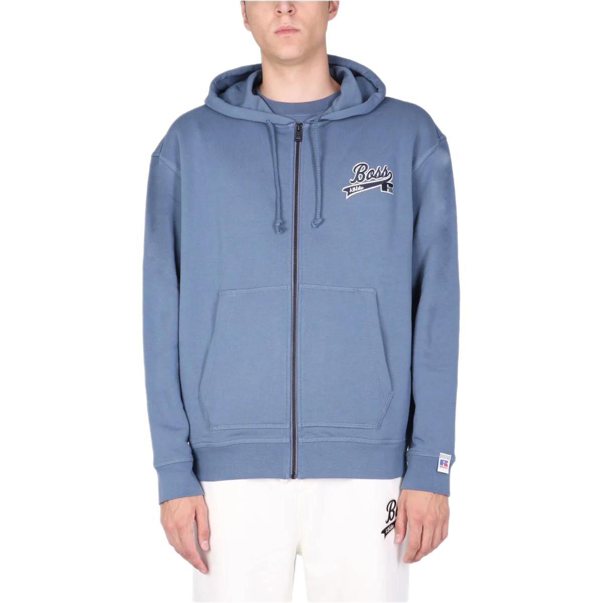 HUGO BOSS Russell Athletic Embroidered Logo Zip Sweatshirt Blue () 50463557-102