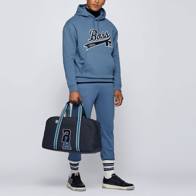 Lookbook 雨果博斯 x Russell Athletic 蓝色标志连帽衫毛衣 50463556-438