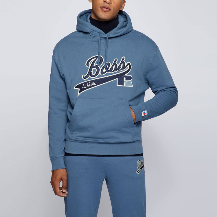 Shop 雨果博斯 x Russell Athletic 蓝色标志连帽衫毛衣 50463556-438